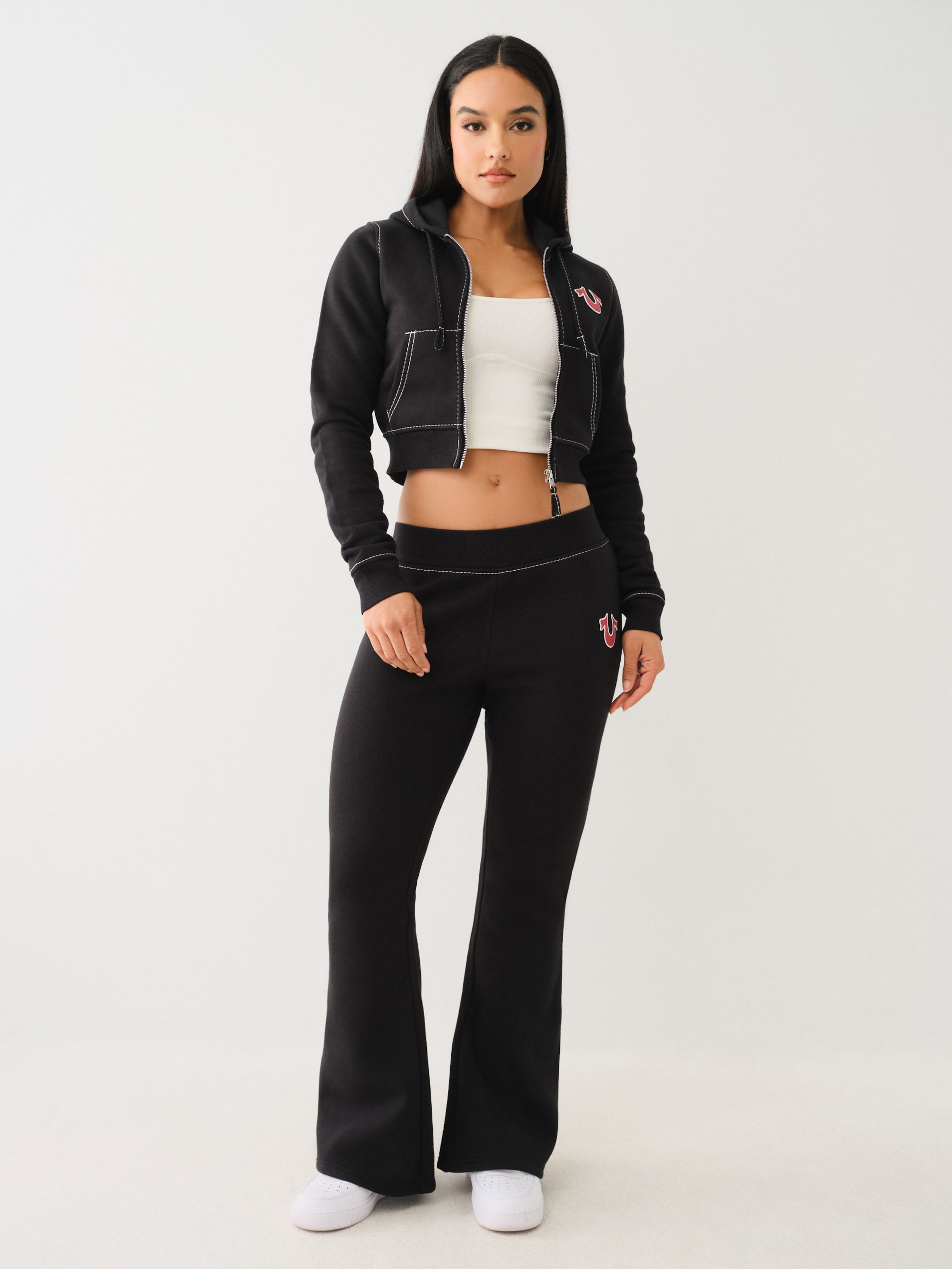 True Religion Shrunken Zip Up Hoodie Big T Black