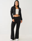 True Religion Shrunken Zip Up Hoodie Big T Black