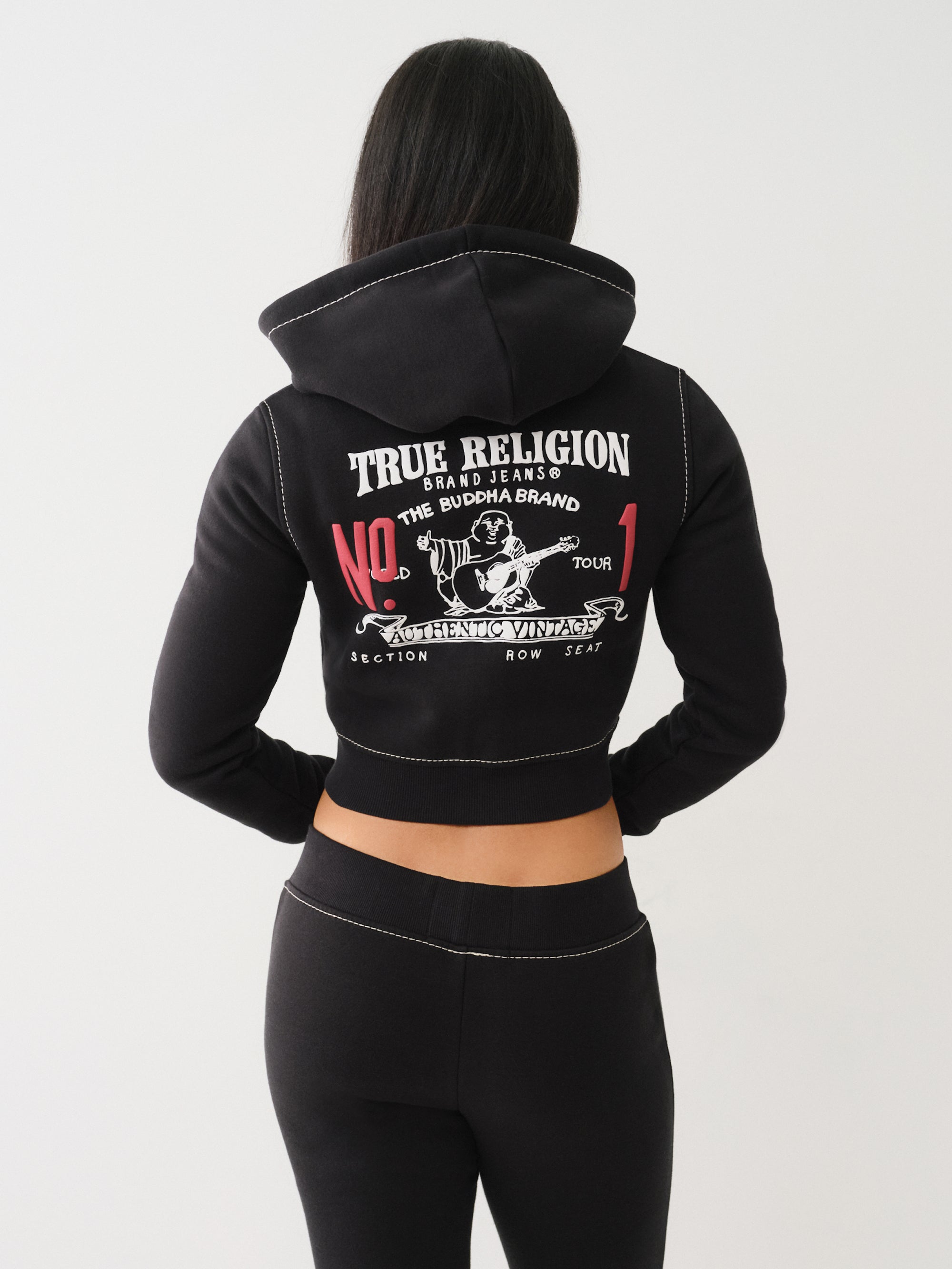 True Religion Shrunken Zip Up Hoodie Big T Black
