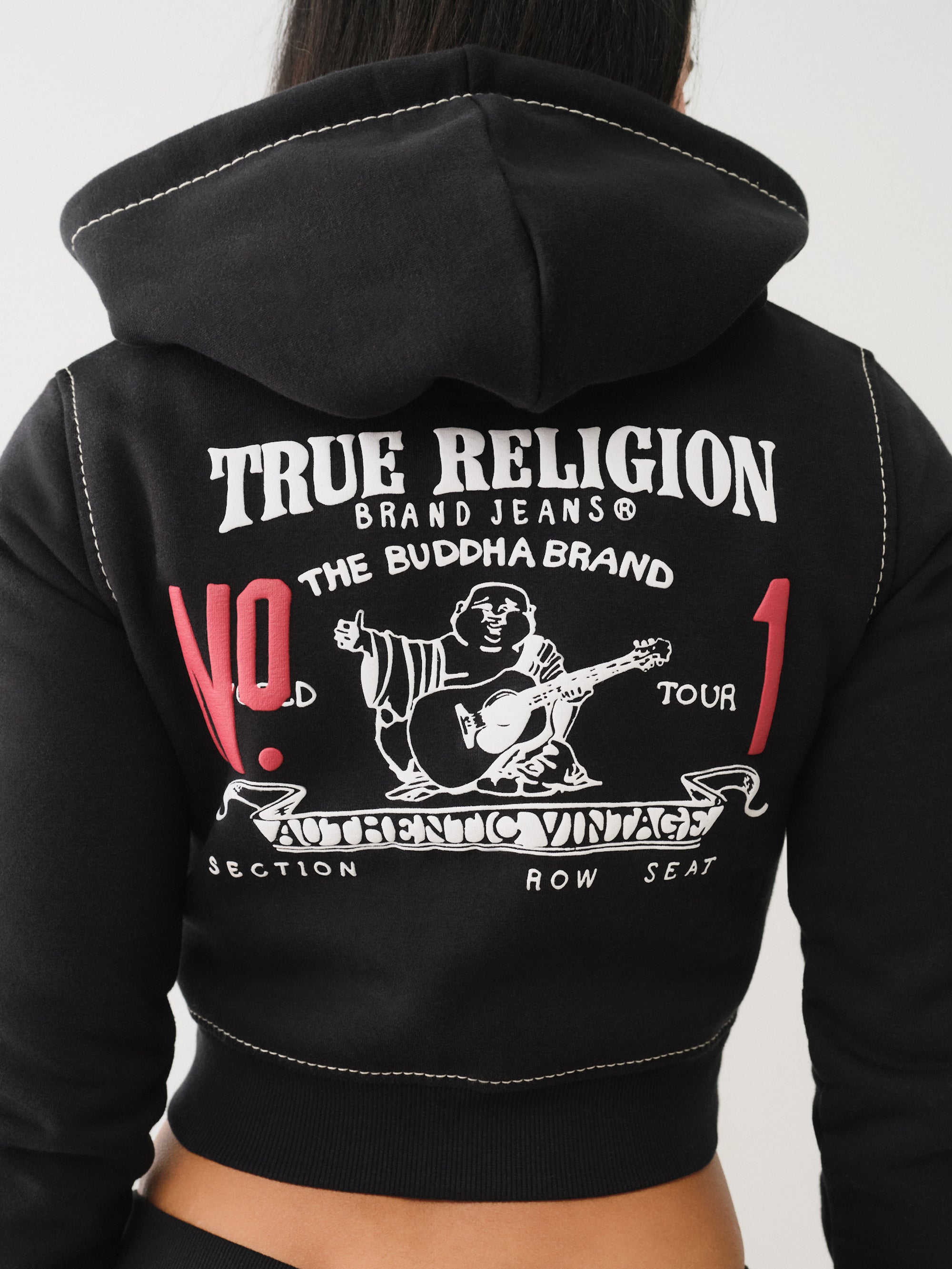 True Religion Shrunken Zip Up Hoodie Big T Black