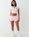 True Religion Big T Dolphin Hem Shorts Candy Pink