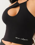 True Religion Crystl Seamless Keyhole Halter Jet Black