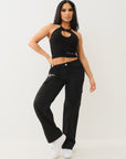 True Religion Crystl Seamless Keyhole Halter Jet Black