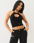 True Religion Crystl Seamless Keyhole Halter Jet Black