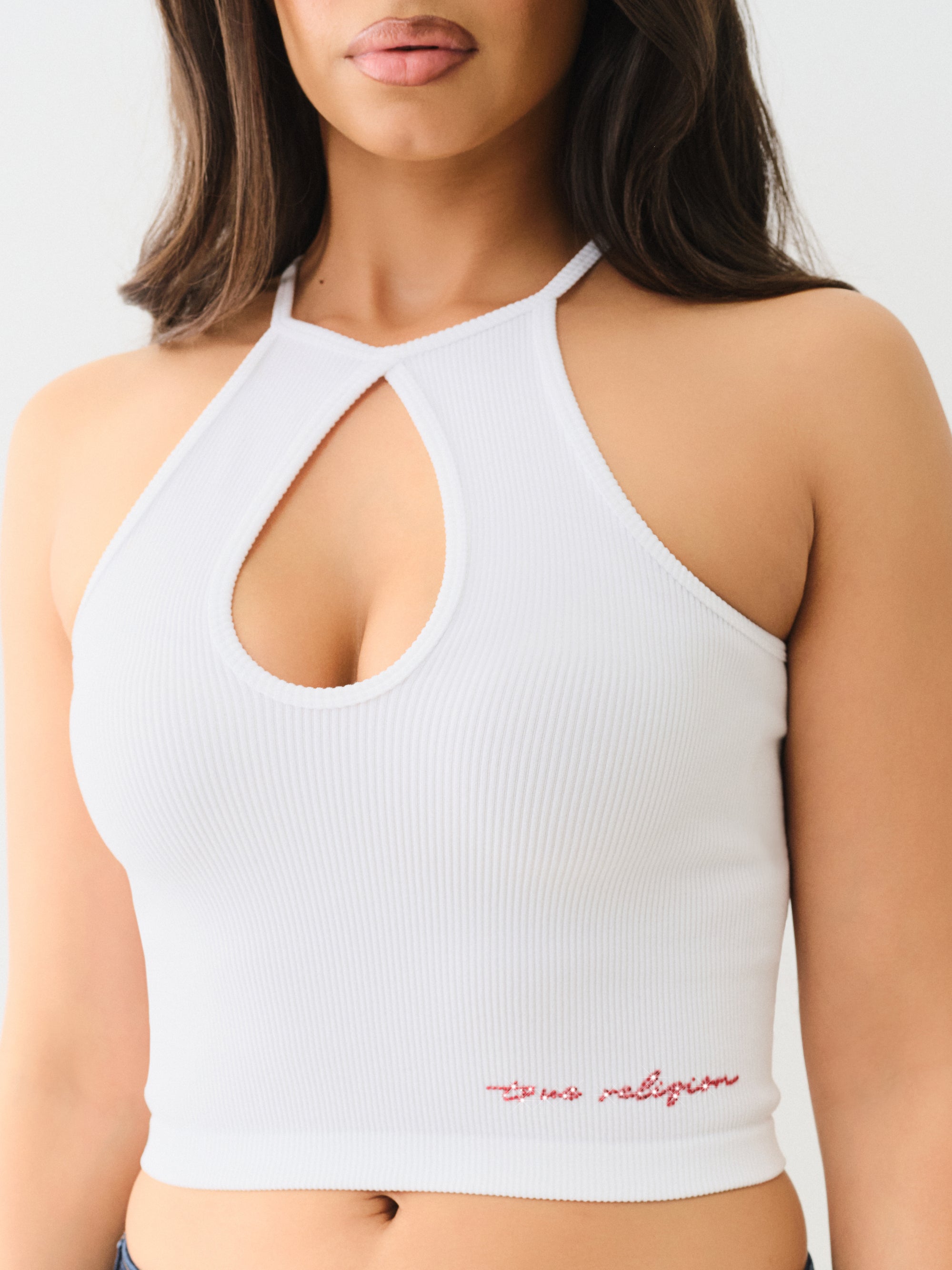 True Religion Crystl Seamless Keyhole Halter Optic White