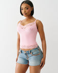 True Religion Hs Crystl Embroidery Lace Tank Candy Pink