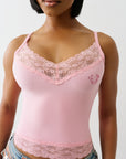 True Religion Hs Crystl Embroidery Lace Tank Candy Pink
