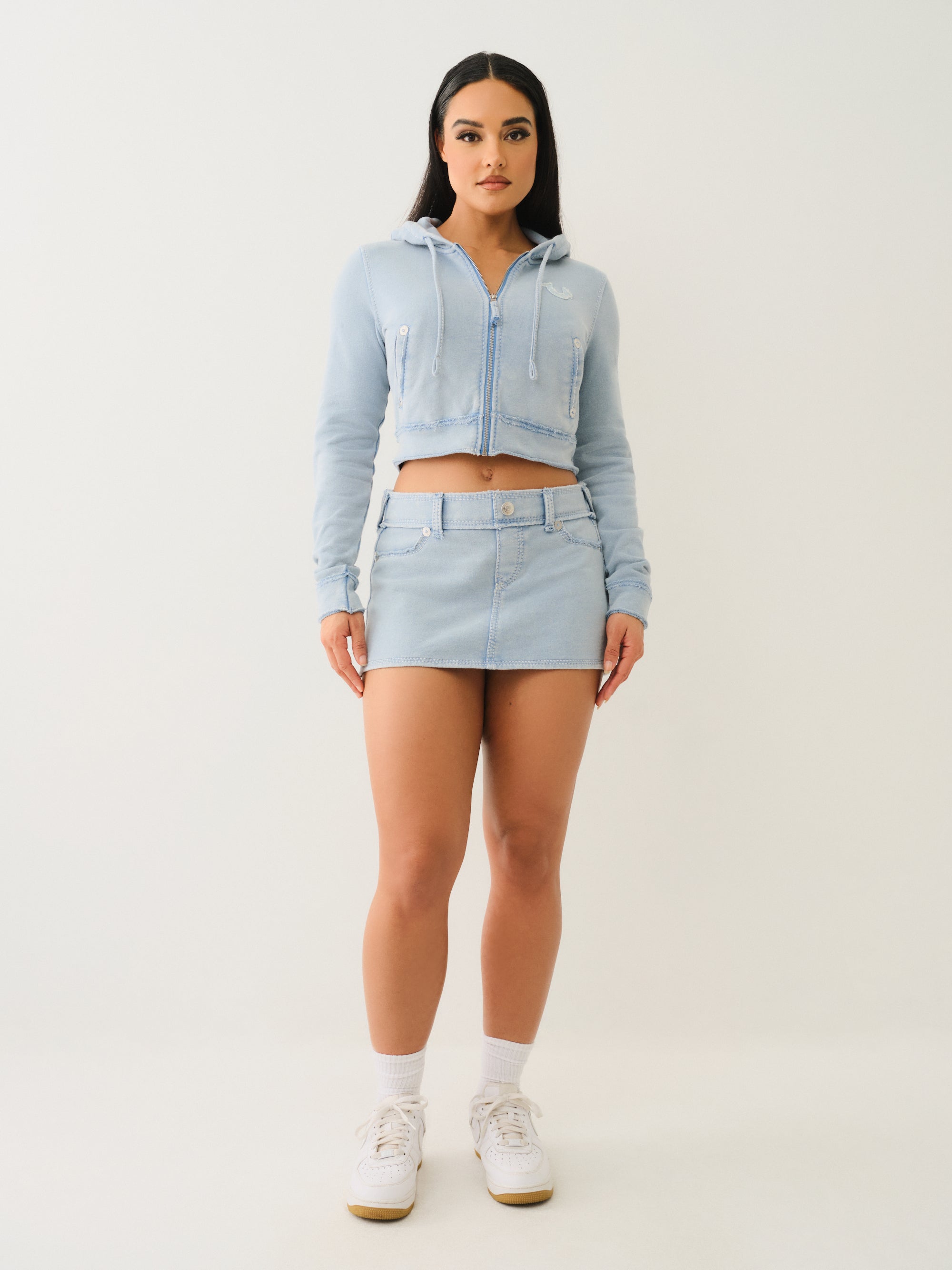 True Religion Wash Raw Edge Big T Mini Skirt Pacific Coast