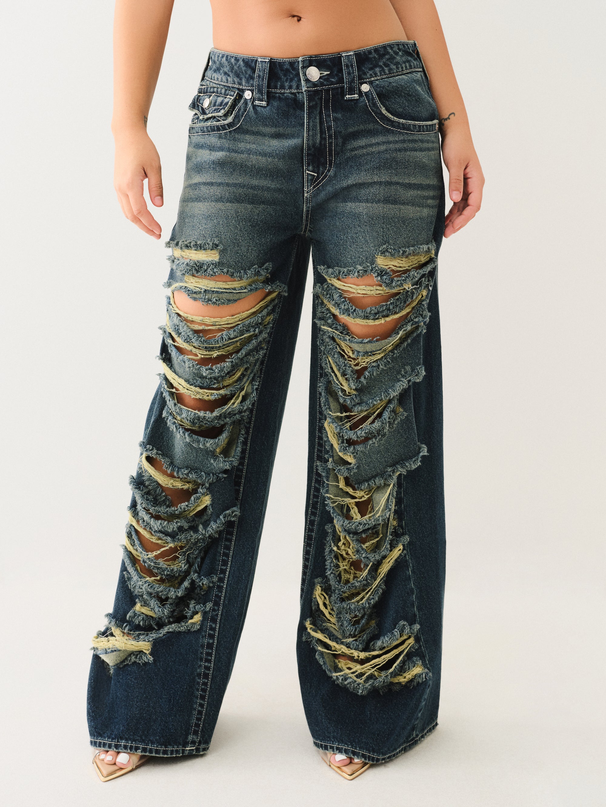 True Religion Jessie Super Baggy Jean Flap Moon Daisy W Destroy