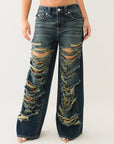 True Religion Jessie Super Baggy Jean Flap Moon Daisy W Destroy