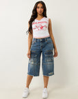 True Religion Bobbi Baggy Cargo Capris Easy Hazel W Destroy