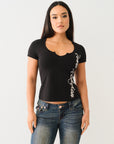 True Religion Crystal Tr V Notch Tee Jet Black