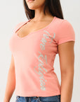 True Religion Crystal Tr V Notch Tee Burnt Coral