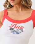 True Religion Embroidered Contrast Rib Tank White-Red