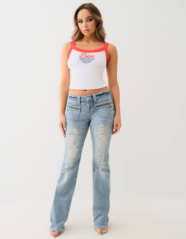 True Religion Embroidered Contrast Rib Tank White-Red - AL Capone Premium