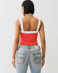 True Religion Embroidered Contrast Rib Tank Red -White