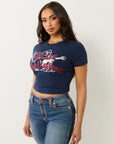 True Religion Tr Buddha Ss Baby Tee Dress Blue
