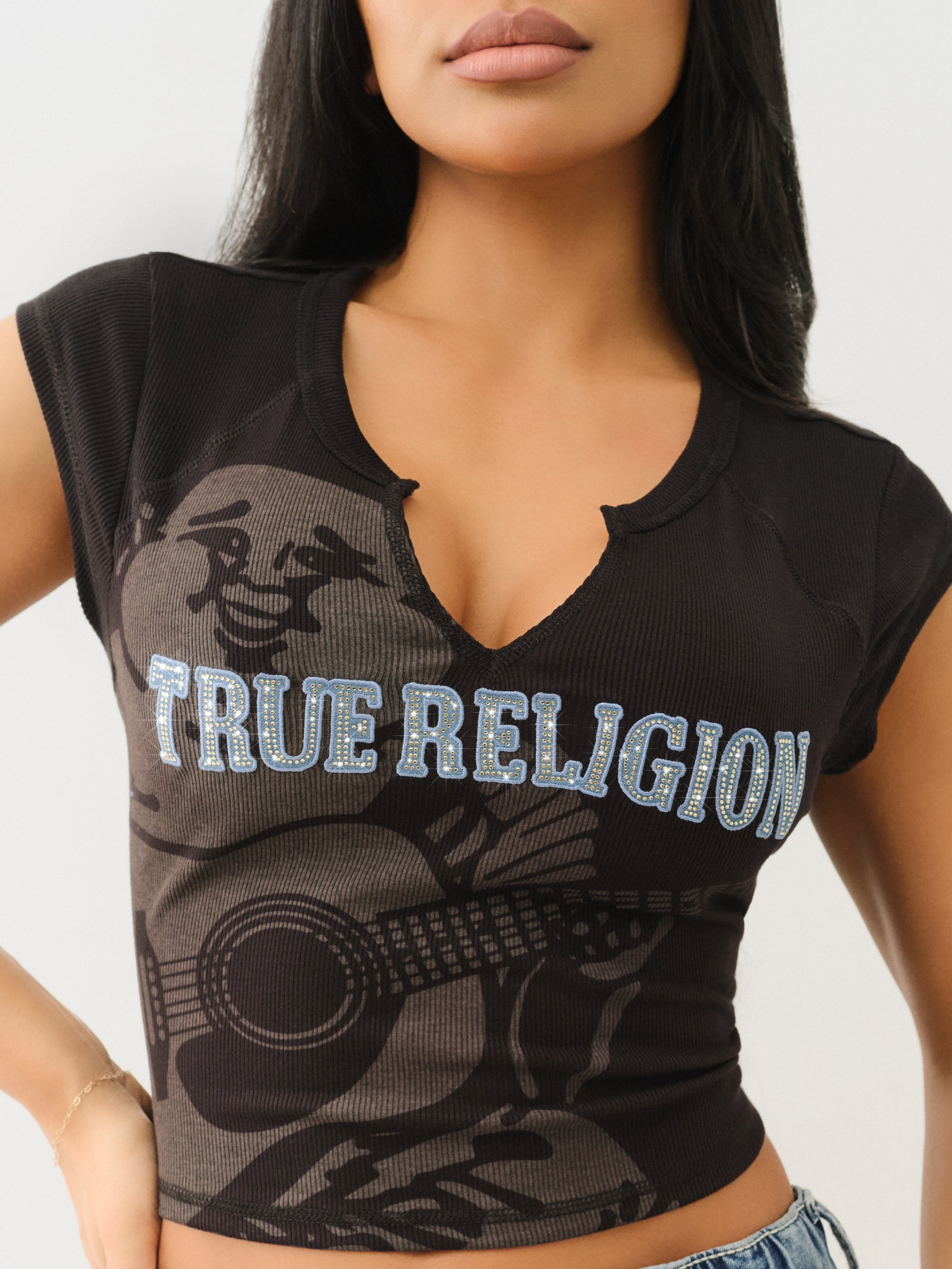 True Religion Crystal Buddha Notch Tee Jet Black