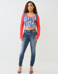 True Religion Contrast Ribbed Scoop Neck Ls Blue / Red