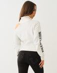 True Religion Turtle Neck Cold Shoulder Swtr Winter White