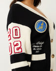 True Religion Sporty Varsity Swtr Cardigan Jet Black / Winter White