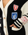 True Religion Sporty Varsity Swtr Cardigan Jet Black / Winter White