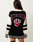 True Religion Sporty Varsity Swtr Cardigan Jet Black / Winter White