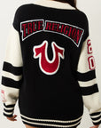 True Religion Sporty Varsity Swtr Cardigan Jet Black / Winter White