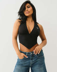 True Religion Hs Bandeau Halter Crop Top Jet Black