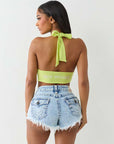 True Religion Hs Bandeau Halter Crop Top Daiquiri Green