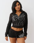 True Religion Hoodie Tr Shrunken Zip Jet Black