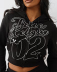 True Religion Hoodie Tr Shrunken Zip Jet Black
