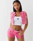 True Religion Cropped Vest Big T Sunkist Coral