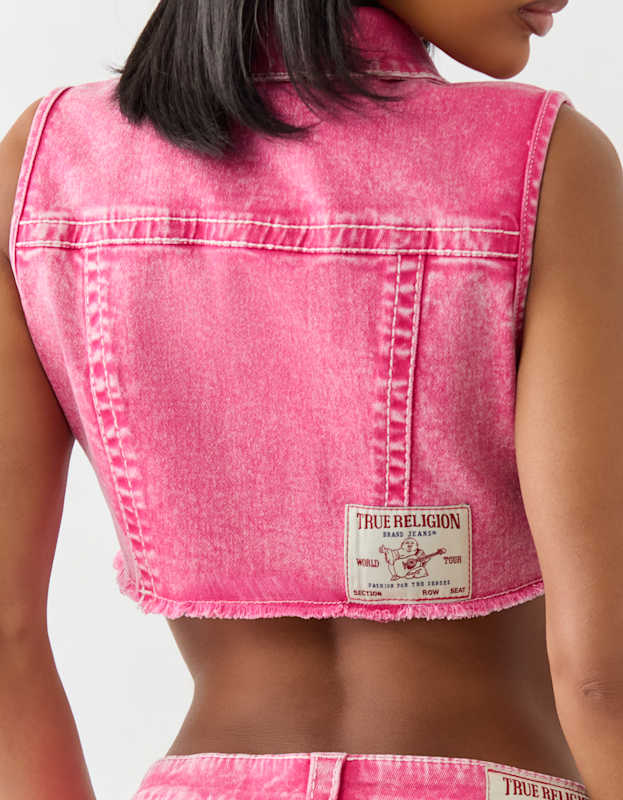 True Religion Cropped Vest Big T Sunkist Coral