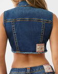 True Religion Denim Cropped Vest Sup T Twilight Teal