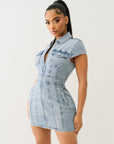 True Religion Zip Front Short Sleeve Dress Luminous Night