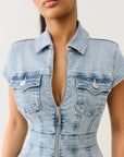 True Religion Zip Front Short Sleeve Dress Luminous Night