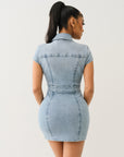 True Religion Zip Front Short Sleeve Dress Luminous Night