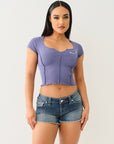 True Religion Tr V Notch Seamless Top Grey Blue