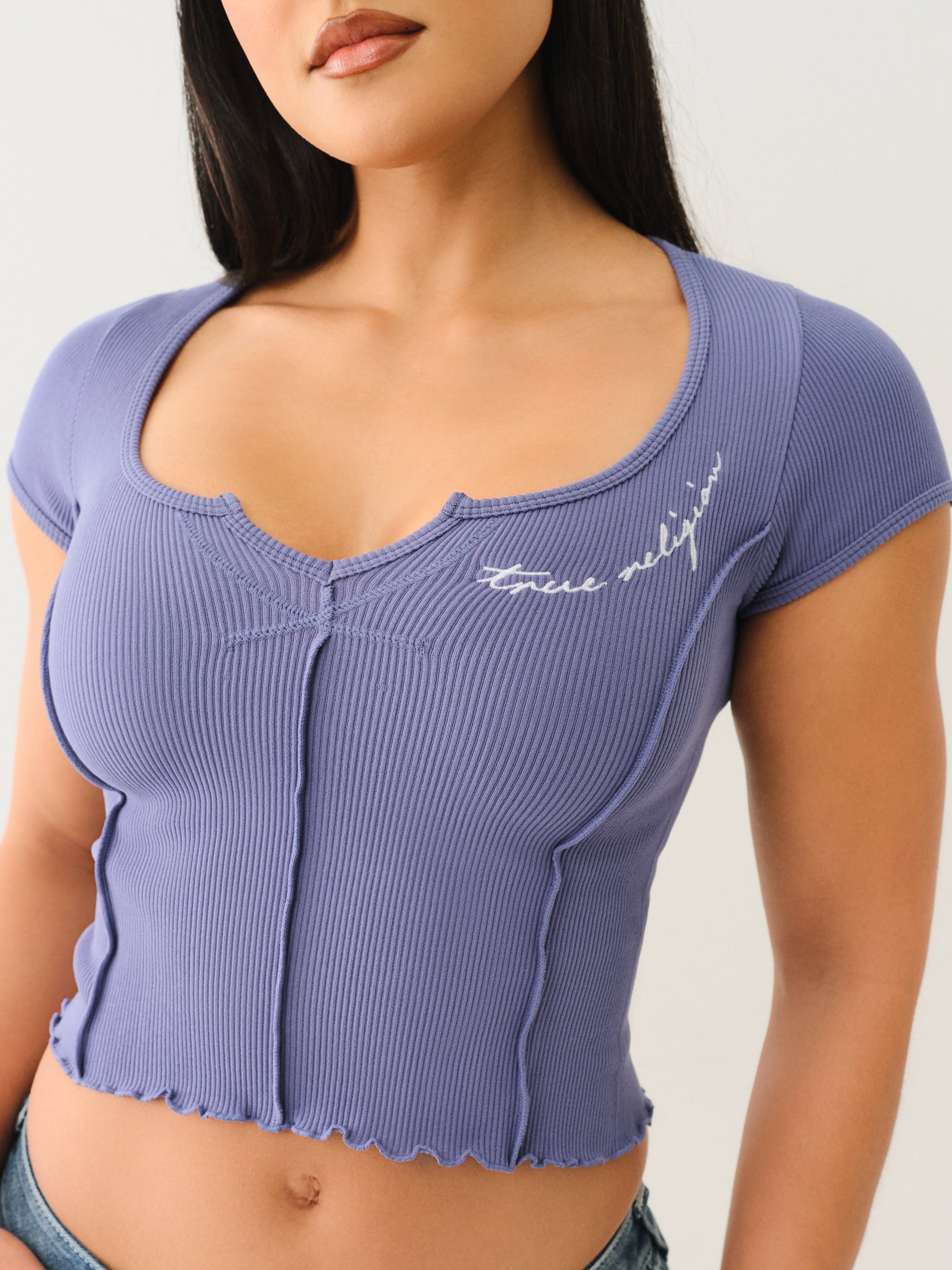 True Religion Tr V Notch Seamless Top Grey Blue