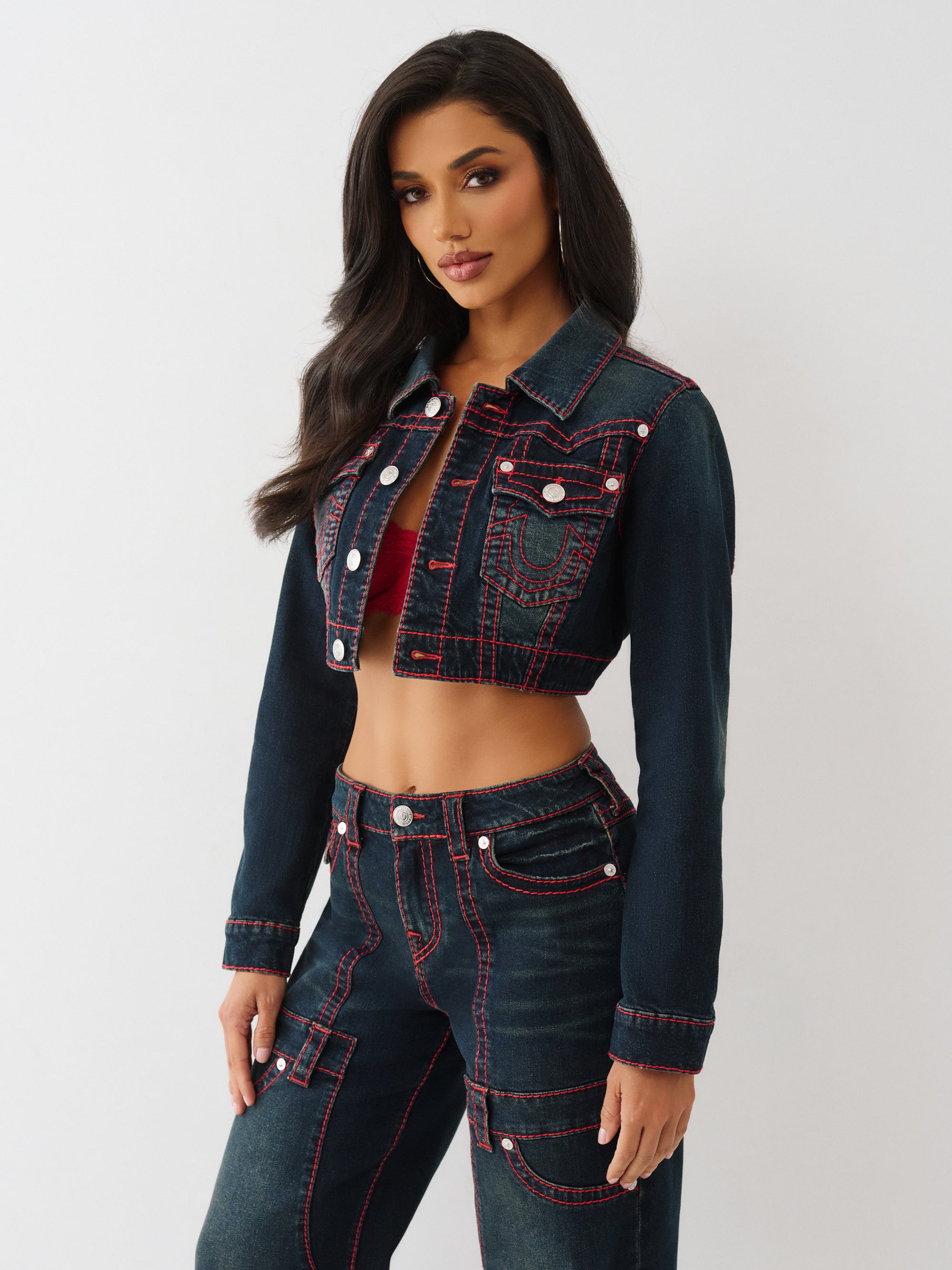 True Religion Jacket Crop Mini Big T Midnight Serenade