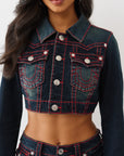 True Religion Jacket Crop Mini Big T Midnight Serenade