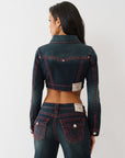 True Religion Jacket Crop Mini Big T Midnight Serenade
