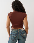 True Religion Crystal V Notch Side Ruch Top Rocky Road