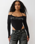 True Religion Crystal Tr Tie Ls Bodysuit Jet Black