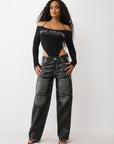 True Religion Crystal Tr Tie Ls Bodysuit Jet Black
