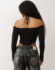 True Religion Crystal Tr Tie Ls Bodysuit Jet Black