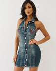 True Religion Denim Dress Halter Super T Twilight Spark