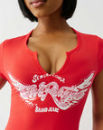 True Religion Crystal Wing V Notch Tee Flame Scarlet