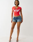 True Religion Crystal Wing V Notch Tee Flame Scarlet